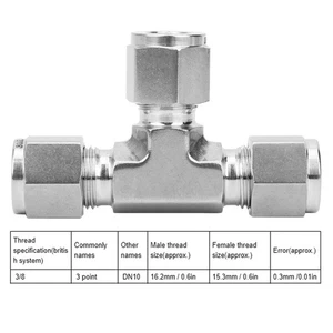 Compression Ferrule Connector Equal Diameter Tee 316 Die Forging SS‑600‑3Ф3/8 - Picture 1 of 12