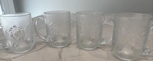 Set of 4 Coffee Tea Mugs VTG clear glass rose arcoroc France - Picture 1 of 6