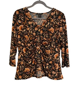 Blusa Robert Louis Top Mujer L Negra Floral Frente Acanalado Otoño Casa Festival Foto 1 de 4