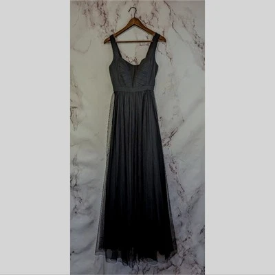 Maxi Vestido Aidan Mattox Mujer 2 Negro Vestido Formal Noche Tul Sin Mangas Foto 1 de 4