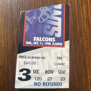Biglietto Falcons @ Giants 11 ottobre 1998 J Anderson 110 yds Chandler 3 tds Patten TD - Foto 1 di 2