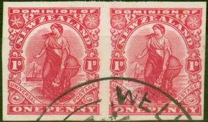 New Zealand 1909 1d Bright Carmine SG408ab No Wmk Imperf Pair Superb Used - Picture 1 of 1