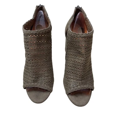 Sandalias de tacón Fergie para mujer peep toe botines recortados caqui talla 9 Foto 1 de 4