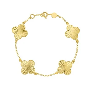 14k Yellow Gold 7.25" Clover Flower Chain Link Bracelet - 4 stations 3 Grams - Picture 1 of 5