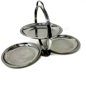 Vintage Alessi Folding 3 Tier Dessert Cake Stand Holder Stainless Made In Italy - Picture 1 of 6