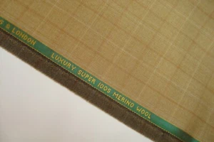 2.3 yds Lowe Peebles WOOL Luxury 100s Suiting Fabric 9 oz Toffee Plaid 83" BTP - Picture 1 of 8
