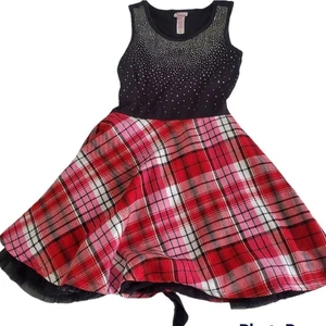 Justice Girls' Party Dress Sparkly Sequin Bodice Red Plaid Skirt Holiday Size 8 - Picture 1 of 8