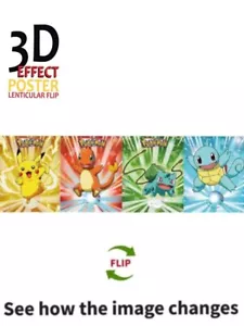 Pokémon-Pikachu,Bulbasaur,Charmandr-3D Poster 3DLenticular Effect-4 Images In 1 - Picture 1 of 7