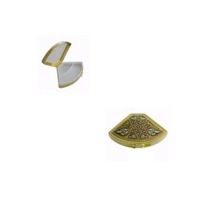 Damascene Gold Geometric Star Design Fan Pill Box by Midas Toledo Spain 8500-3 - Picture 1 of 3