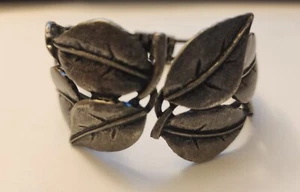 Leaf Chunky Hinged Cuff Bracelet Distressed Silver Tone Metal Boho - Picture 1 of 8