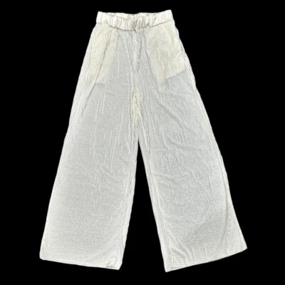 Pantalones de Terciopelo Burnout Elastizados Pierna Ancha Talla M Crema Acanalados Rayas BOHO Hippie Angel Foto 1 de 4