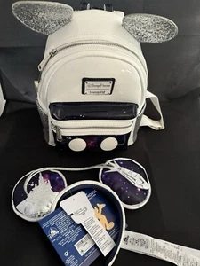 Disney Loungefly Mickey Mouse Main Attraction Space Mountain Backpack And Ears - Picture 1 of 5