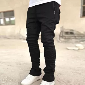 Men's Casual Folding Elastic Drawstring Jogging Exercise Pants - Picture 1 of 8