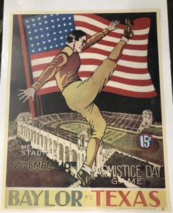 POSTER VINTAGE LOOK BAYLOR VS TEXAS ARMISTICE DAY COLLEGE FOOTBALL 22” da 28” - Foto 1 di 2