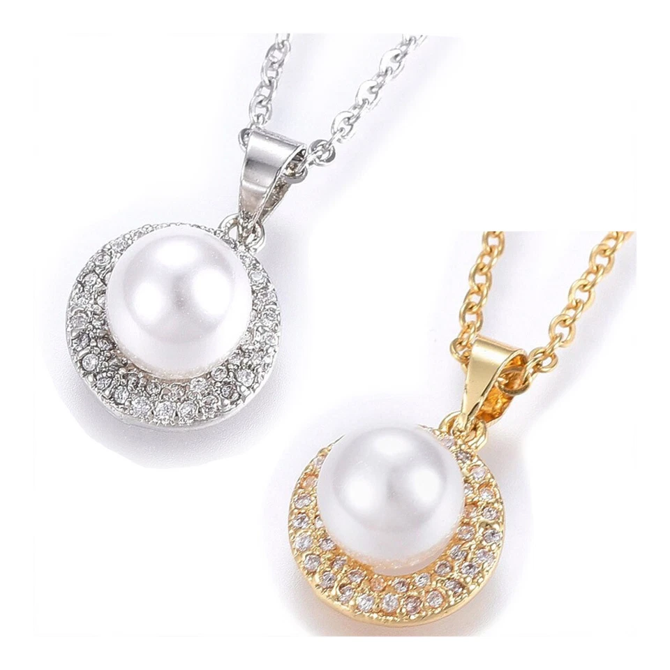 Colar pingente de aço inoxidável acrílico pérola ouro 17,71" 18x12x8,5mm Z655 - Imagem 1 de 1