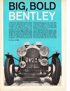 1925-1926 BENTLEY SUPER SPORTS 3-LITER ~ ORIGINAL 3-PAGE 1966 ARTICLE / AD - Imagen 1 de 1