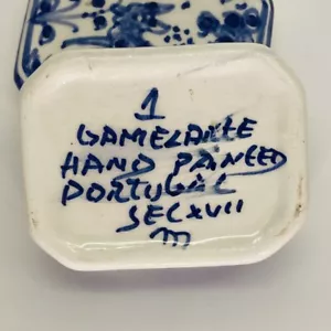 Blue & White Porcelain Trinket Box with Lid Tiny Square Signed MI Portugal - Picture 1 of 4