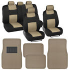 Soft Car Seat Covers w/ Front &amp; Rear Floor Mats Heel Pad Design Black Beige
