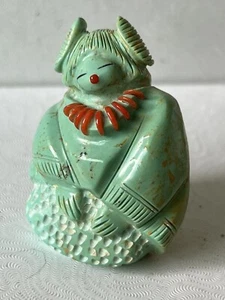 Zuni Green Turquoise Corn Maiden Grinding Corn Claudia Peina *SIGNED*Hair F4034 - Picture 1 of 7