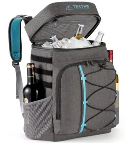 Gray Insulated Cooler Backpack Double Deck Leak Proof Multifunction 36 Cans NEW - Picture 1 of 7