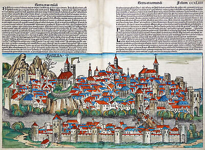Basel Original Kolorierter Holzschnitt Schedels Weltchronik Inkunabel 1493 • 1,100€