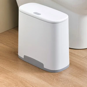 Oval Press Type Trash Bin Bathroom Can Crevice Sanitary Waste Bin White-Gray - Picture 1 of 7