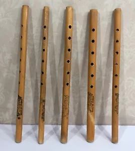 Wooden Bamboo Flutes Pipes Handmade Taiwan Five Different Cultural Ethnic - Picture 1 of 5