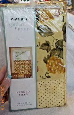 Waverly Garden Room Banded Tiers Window Treatment Floral Manor Fruit 64" x 36" - Image 1 of 4