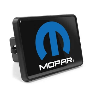 Mopar Logo UV Graphic Black Metal Plate on ABS Plastic 2 inch Tow Hitch Cover - Picture 1 of 6
