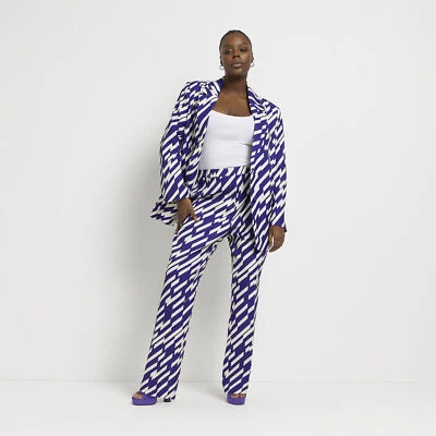 River Island Womens Slim Trousers Plus Purple Stripe Mid Rise Pants Bottoms - Image 1 of 4
