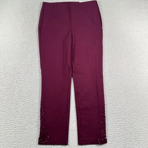 NWT Chico's So Slimming Juliet Slim Leg Pants Women's 6 Pull on Beaded Burgundy - Picture 1 of 13