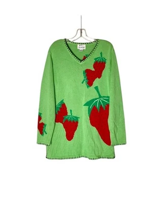 Vintage The Quacker Factory All Over Print Strawberry Knitted Fruit Sweater S - Image 1 of 4