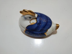 Vintage Otagiri Chicken Rooster Porcelain Trinket Box Dish Lid Blue White Gold - Picture 1 of 21
