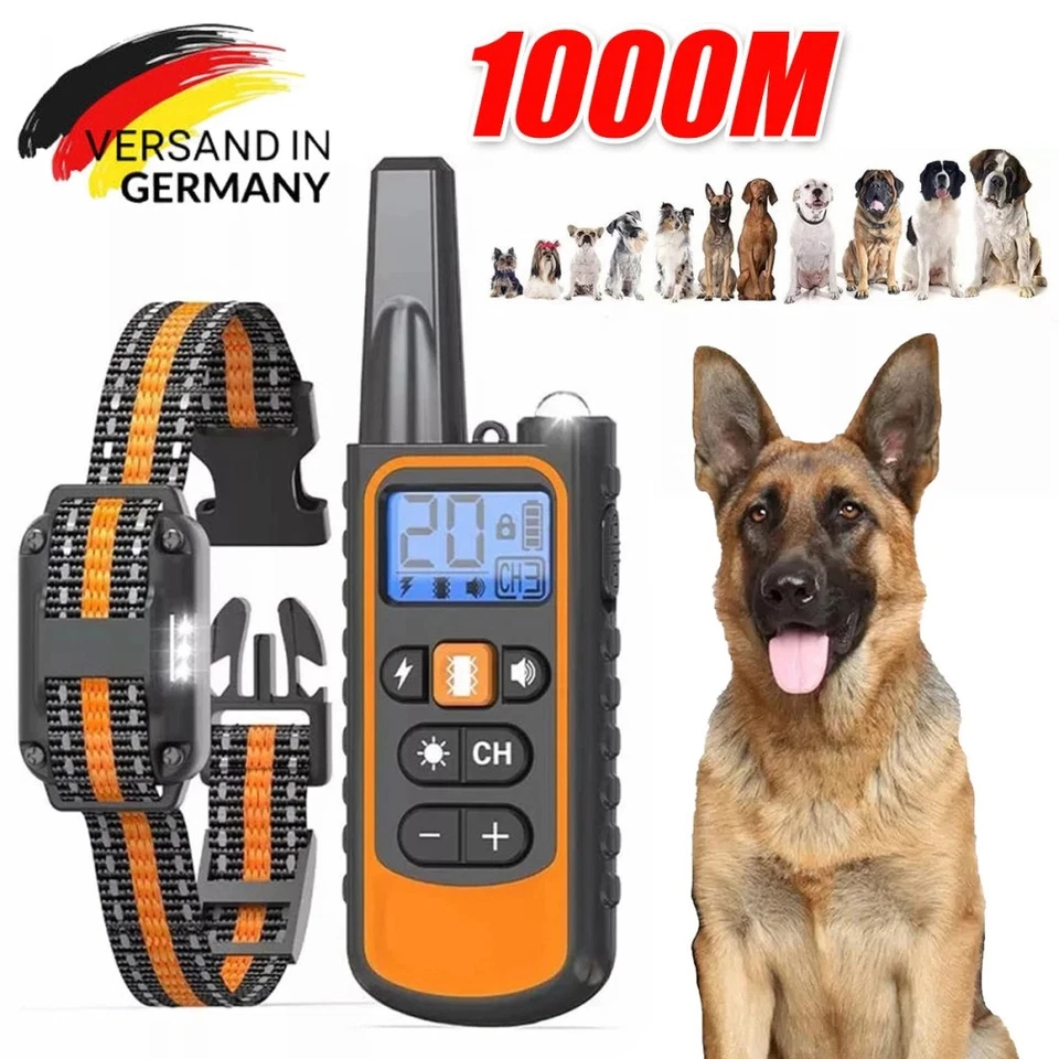 1000M Hund Ausbildung Stromschlag Erziehungshalsband Hunde Vibration Ton e-Shock - Bild 1 von 4
