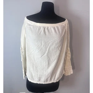 HARD TAIL FOREVER Off The Shoulder Crochet Sleeve Top Cream White Size M - Picture 1 of 7
