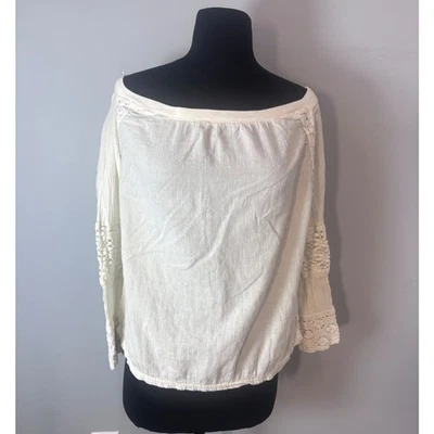 HARD TAIL FOREVER Off The Shoulder Crochet Sleeve Top Cream White Size M - Image 1 of 4