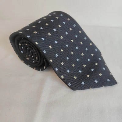 Corbata de Seda J Press Azul Marino Amarillo Cuadrada Patrón Geométrico Hecha en Japón 3.5" Foto 1 de 4