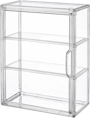 3-Tier Clear Acrylic Display Case with Magnetic Door, Wall-Mounted Dustproof Org - Image 1 of 4