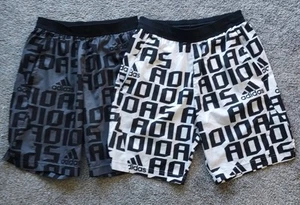 Adidas Mens Aeroready Axis Bos Training Shorts Allover Print Logo 2 Pair Size Sm - Picture 1 of 18