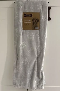 Paw Prints & Bones 50x70” Soft Plush Throw Pet Blanket by Cuddle Love Gray NEW - Picture 1 of 4