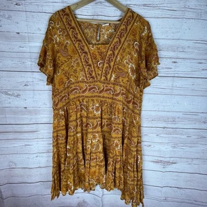 BILA Damen Boho Kleid Paisley Crinkly Raw Hem Dress Orange Gr. XXL Hippie - Bild 1 von 8