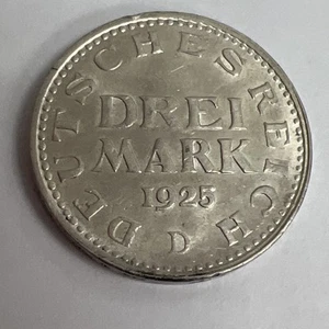 1925 D Germany- Weimar Republic 3 Mark Silver Coin Foreign Silver - Picture 1 of 6