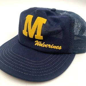 Michigan Wolverines Trucker Hat Vintage Snap Back Blue - Picture 1 of 7