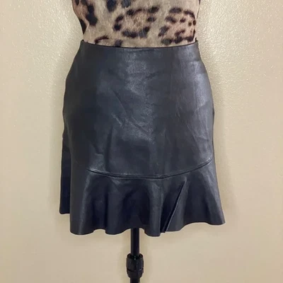 UO Kimchi Blue Genuine Leather Black Skater High Waist Flutter Flare Skirt 0 - Image 1 of 4