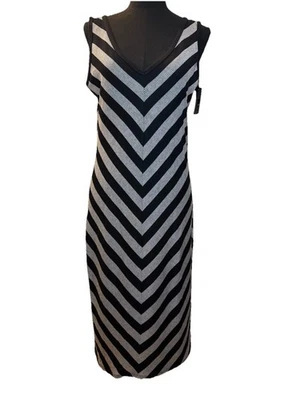 Vestido para mujer Mossimo sin mangas gris y negro Chevron con cuello en V, grande, nuevo con etiquetas Foto 1 de 4