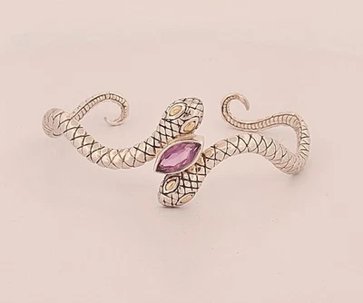 Brazalete doble serpiente amatista corte marquesa plata de ley/oro macizo 18k Foto 1 de 4