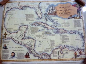 Póster mapa histórico de naufragios HUNKEN tesoro del Caribe 25 X 18,5"" - Imagen 1 de 4