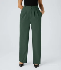 NWT Halara High Waisted Shirred Straight Leg Work Pants M, Petite - Picture 1 of 13
