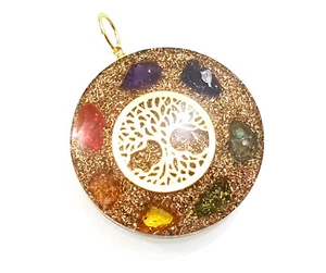 Tree Of Life Chakra Natural Stone Mix Chip EMF Protection Pendant - Picture 1 of 7