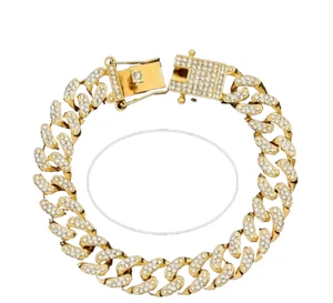 Golden stainless steel rhinestone men’s bracelet - Picture 1 of 1
